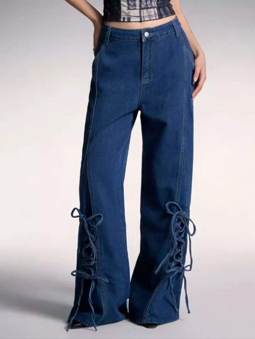 Lace-Up Wide Leg Jeans - Picture 5 of 8
